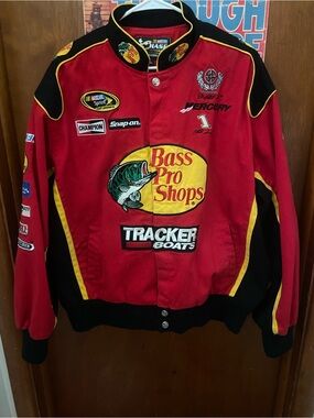 Nascar Bass Pro Shops Red, Black & Yellow Racing Bomber Jacket